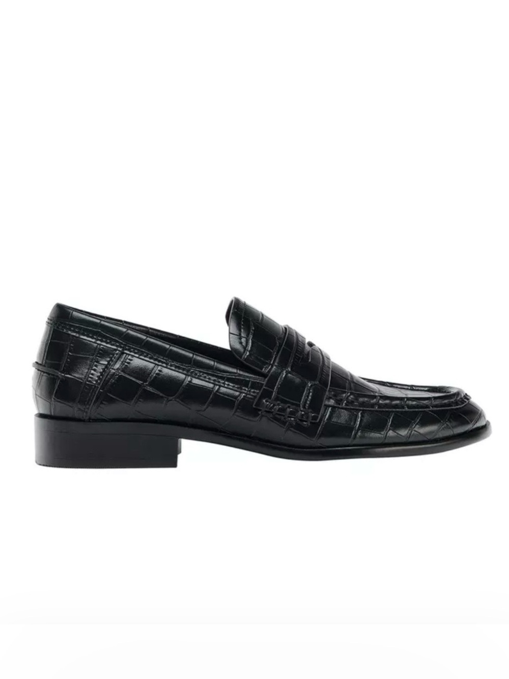 Zara women Black Croc-Embossed Leather Penny Loafers